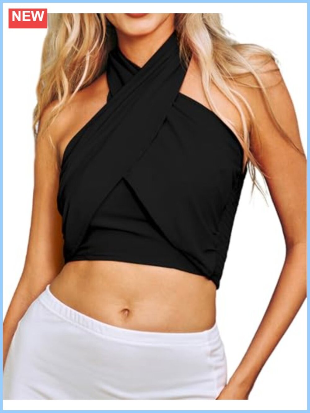 Sleeveless Criss Cross Halter Backless Crop Cami Top for Clubbing